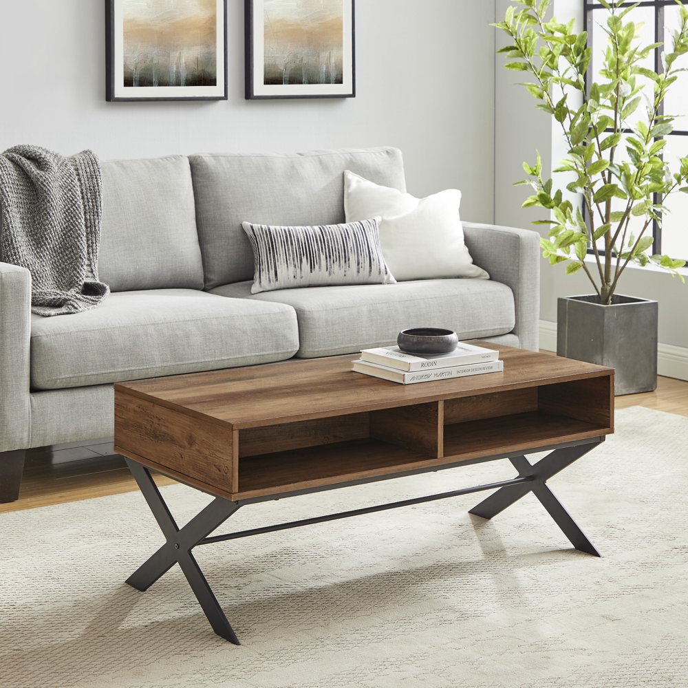 Desert Fields Roanoke Modern XLeg Coffee Table, Reclaimed Barnwood