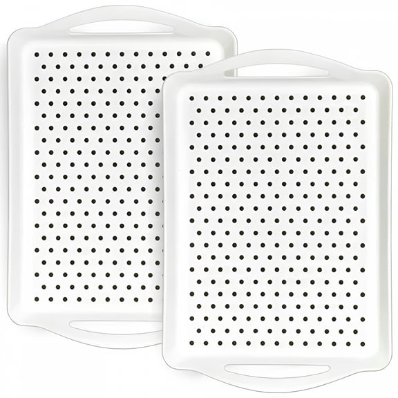 ACDANC Non-slip Serving Trays,2 Pack Large Serving Tray with Handles,16.5" x 11.2" x 1.6" Food Serve Trays for Dinner,Drinks,Snacks (White)