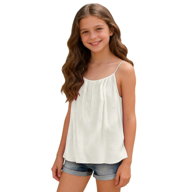 AWZXDE Girls Tops Camisole For Summer Sleeveless Spaghetti Strap Vest Flowy Loose Backless Holiday Shirt Kids 4-15Y