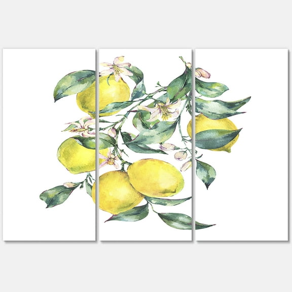 Designart ' Branch of Leaves and Yellow Lemons I ' Tropical Canvas Wall Art Print