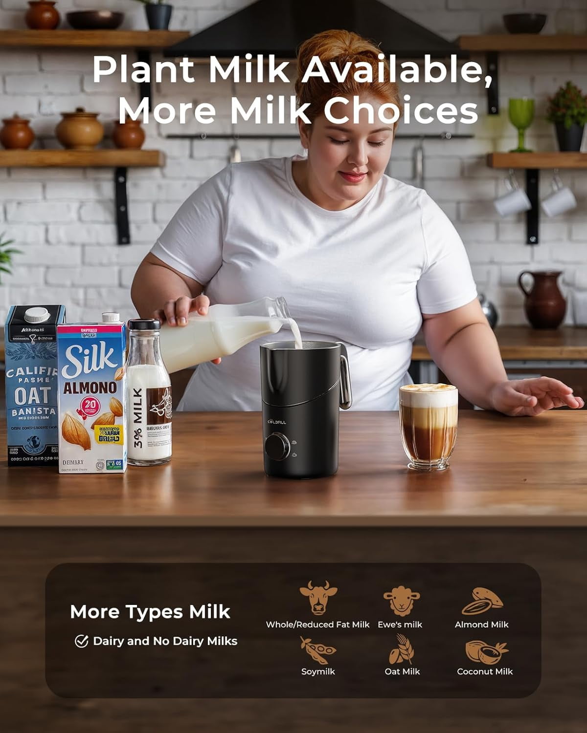 8-in-1 Electric Milk Frother and Steamer, COLDFILL 13.5oz/400ml Hot & Cold Foam Maker, Quiet Dishwasher Safe for Latte Cappuccino, Black
