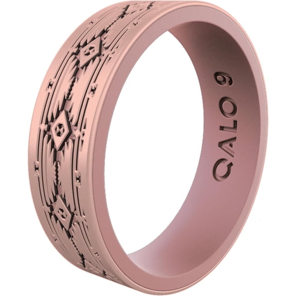 QALO Women's Rose Gold and Mauve Heritage Strata Silicone Ring – Durable Wedding Bands with Flexible Comfortable Fit – Skin-Friendly and Lightweight Design – Size 06