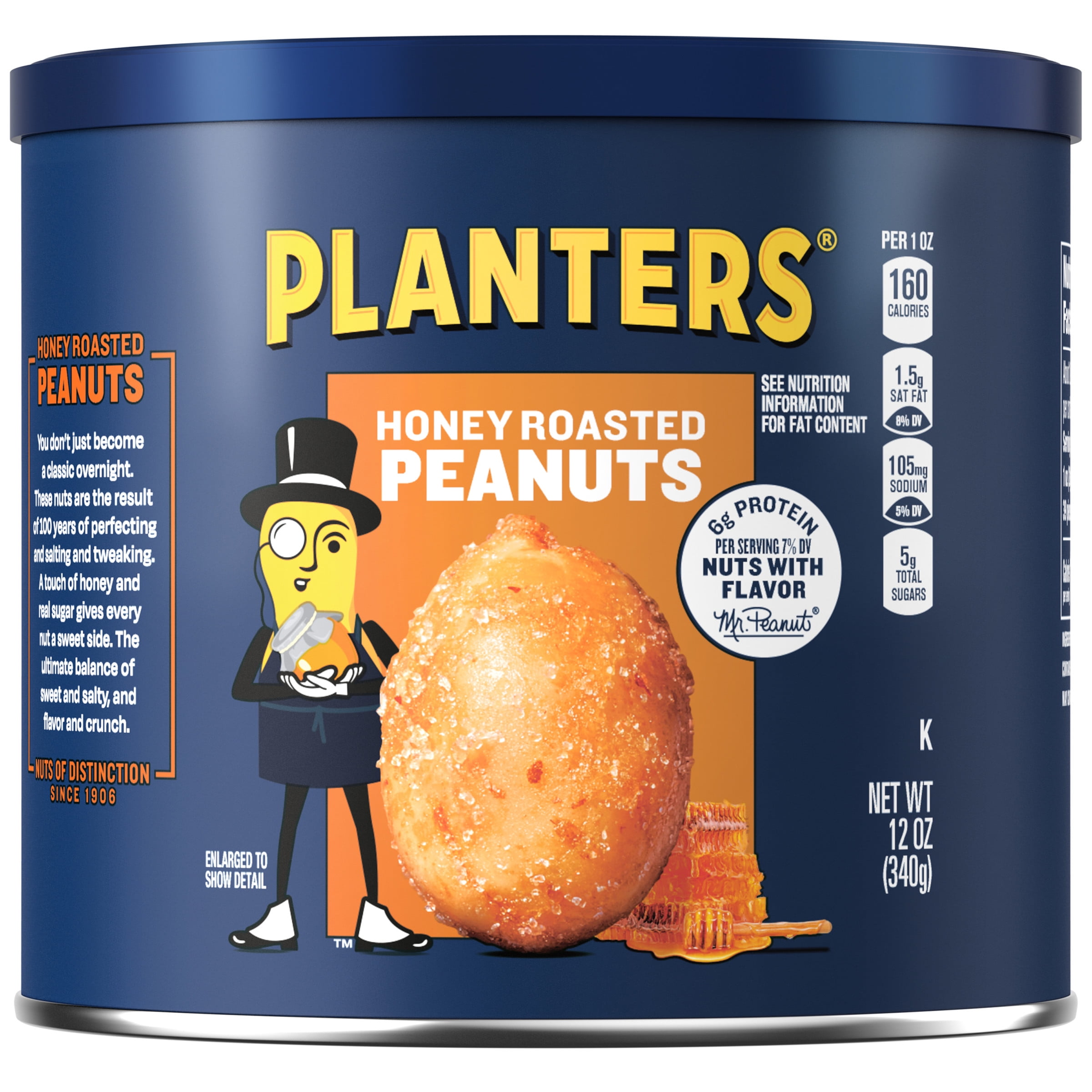 (3 pack) PLANTERS Honey Roasted Peanuts, Sweet and Salty Snacks, Plant Based Protein, 12 oz Canister