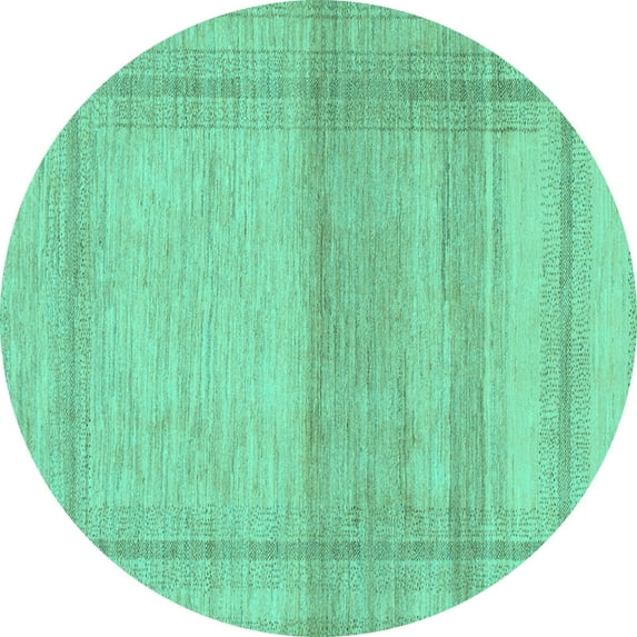 Ahgly Company Machine Washable Indoor Round Abstract Turquoise Blue Modern Area Rugs, 5' Round