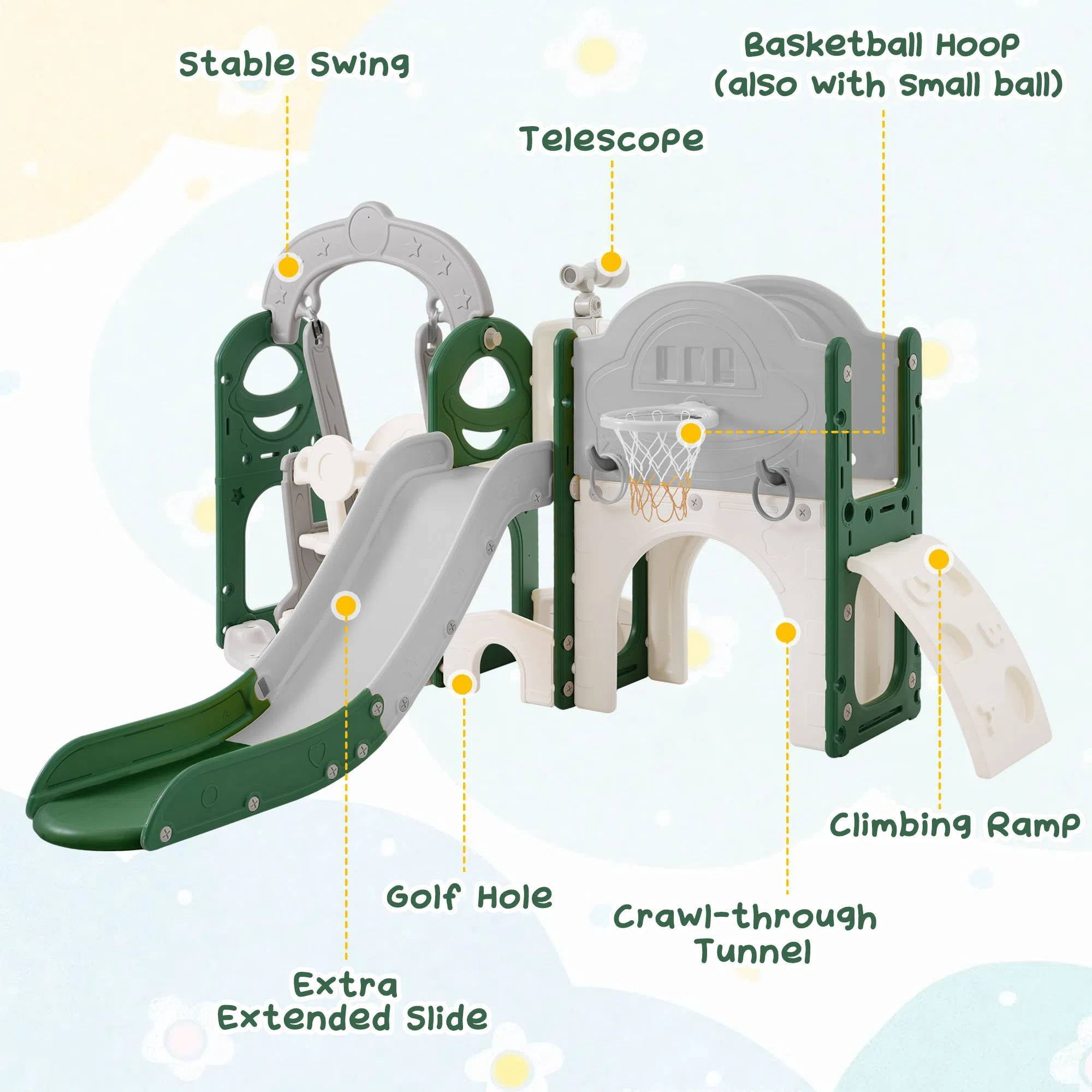 EUROCO 7 in 1 Toddler Slide and Swing Set,Toddler Climber Slide Playset With Basketball Hoop,Kids Slide for Toddlers Age 1+,Outdoor Indoor Playground for Toddlers