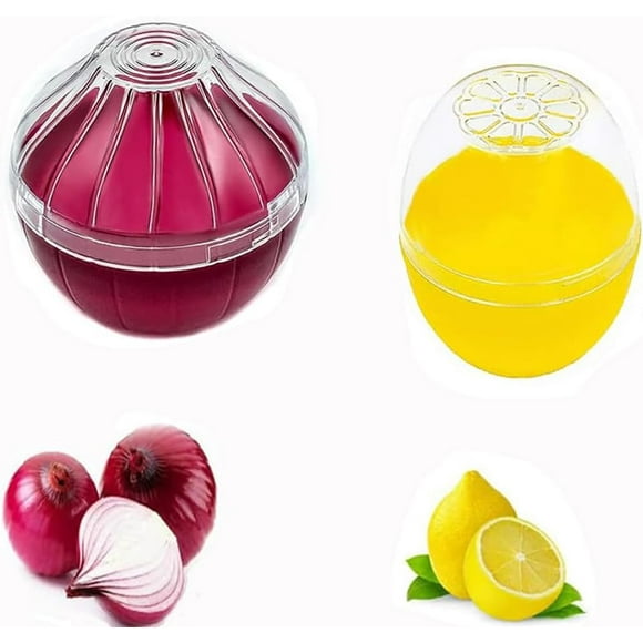 shiyou-Onion Lemon Keeper Onion Lemon Saver Onion Lemon Storage Containers, 2PCS Fruit and Vegetable Shaped Reusable Onion Lemon Holder Organizer for Fridge Vegetable Crisper Makes Food Stay Fresh Lo