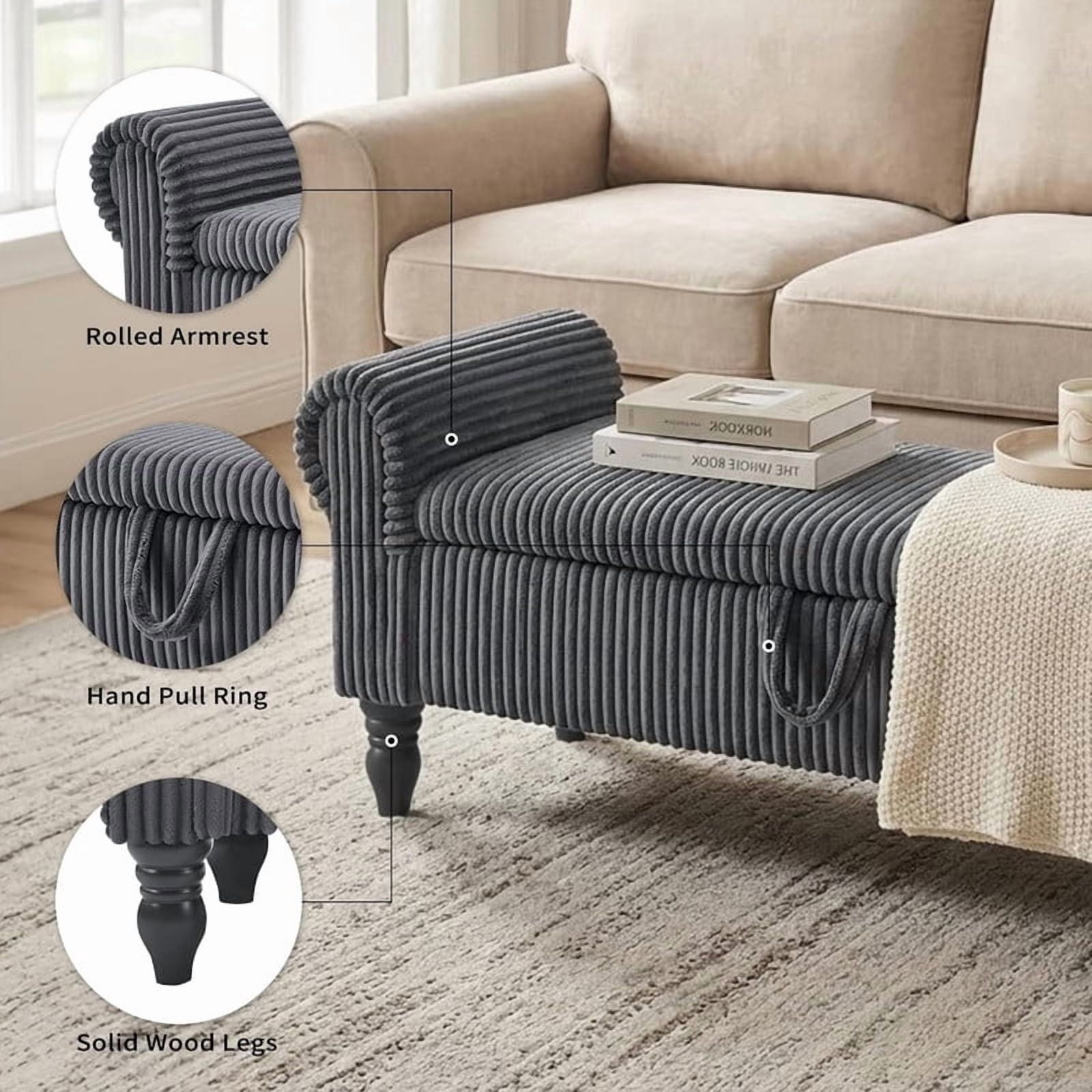 51.5'' Storage Ottoman Bench, Upholstered Storage Benches for Bedroom, End of Bed Storage Bench, Window Benches for Foot of Bed
