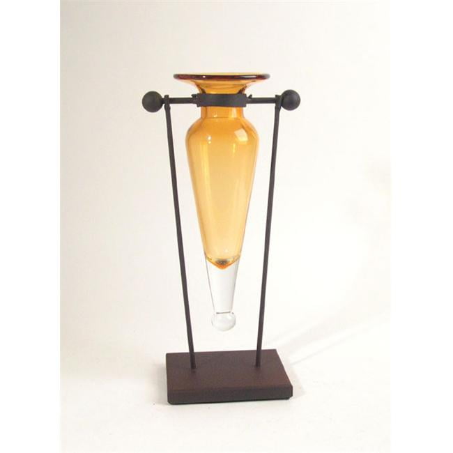 Danya B MC006A Hanging Amphora Vase on Metal Stand with FinialsAmber