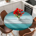 thumbnail image 2 of Round Table Cover 45-54 Inch Teal Turquoise Waterproof Reusable Table Cloth Round Fitted Vinyl Tablecloth with Elastic Edged for Parties Outdoors, Farmhouse Abstract Gradient Wooden Plank, 2 of 9