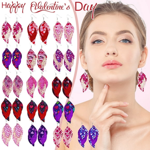 FcBaudy Earrings for Women, Gifts for Women 16Pcs Women Girls Faux Leather Valentine's Day Party S-Shaped Print Earrings earring earring