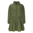 thumbnail image 4 of OSFVNOXV Cotton Linen Dress for Women Mini Length Ruffle Flowy Sun Dress Long Sleeve Button Down Ruched Pleated Tiered Short Shirt Dress, 4 of 5