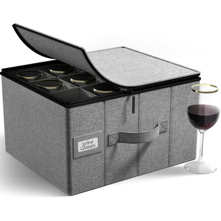 Sorbus Stemware Storage Cases Hard Shell, Wine Glass Storage Box Case with Dividers and Handle - Holds 12 Wine Glasses