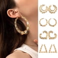 thumbnail image 2 of ruhuadgb 1 Pair Exaggerated Women Ear Hoop Hollow Out Polished Bamboo Joint Alloy Electroplated Ear Decoration Jewelry Lady Prom Party Hanging Earring, 2 of 8
