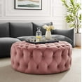 thumbnail image 2 of Round Ottoman Accent Tufted Chair , Pink, Velvet, Modern Contemporary, Living Lounge Cafe Room Hotel Lobby Hospitality, 2 of 6