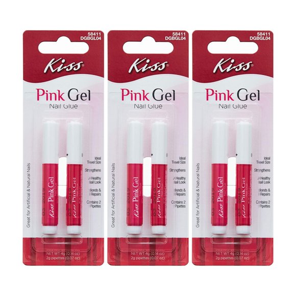 Kiss Pink Gel Nail Glue w/ 6 Pipettes (3 Pack)