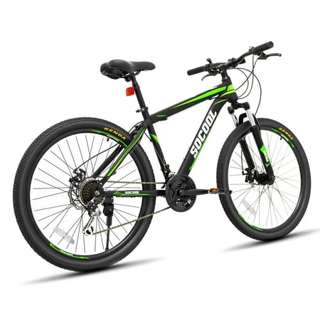 SOCOOL Bicycles Men's 26" Mountain Bike, Outdoor Cycling Road Bike-Black & White & Green, IR2137BK