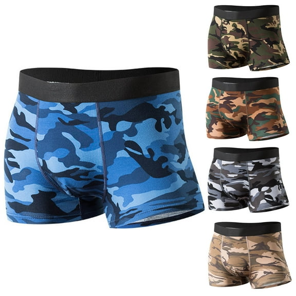 Jinhomg Mens Cotton Boxer Briefs Trendy Camouflage Sport Underwear Lightweight Breathable Seamless Elastic Waistband Boxers Spring Saving Blue M