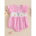 thumbnail image 4 of Baby Toddler Girls Rompers Easter Clothes 3 6 12 18 Months Rabbit Embroidery Plaid Ruffles Round Neck Fly Sleeve Summer Bodysuits Jumpsuits, 4 of 9