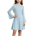 thumbnail image 2 of YUANxueke Long Bell Sleeve Ribbed Knit Dress for Girls Casual Crewneck Fashion Fall Winter Outdoor Dress for 5-15 Years, 2 of 8