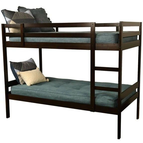 Kodiak Furniture Sydney Twin-size Wood Bunk Bed in Java Brown w/Blue Mattress