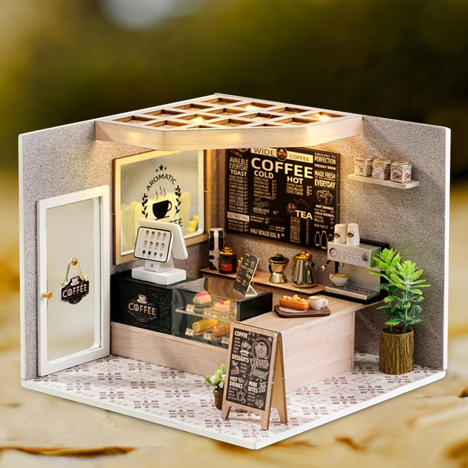 HILABEE Dollhouse DIY Kit Miniature Furniture Kit Creative Room Children Adults Cafe