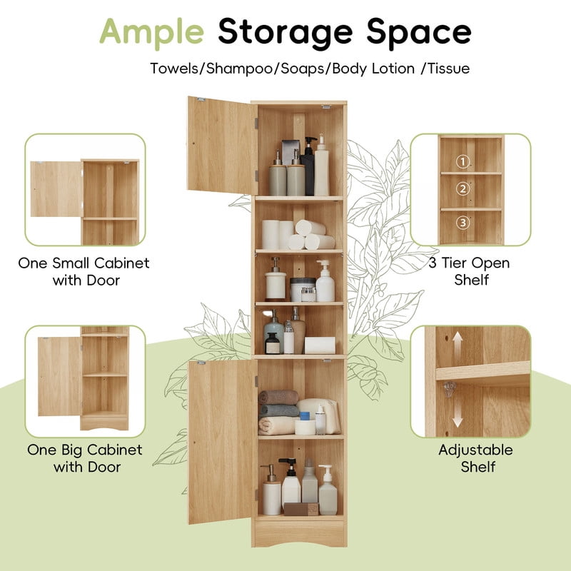 Triangular Corner Storage Cabinet with 2 Doors, Tall Bathroom Hutch Cabinet and Adjustable Shelves
