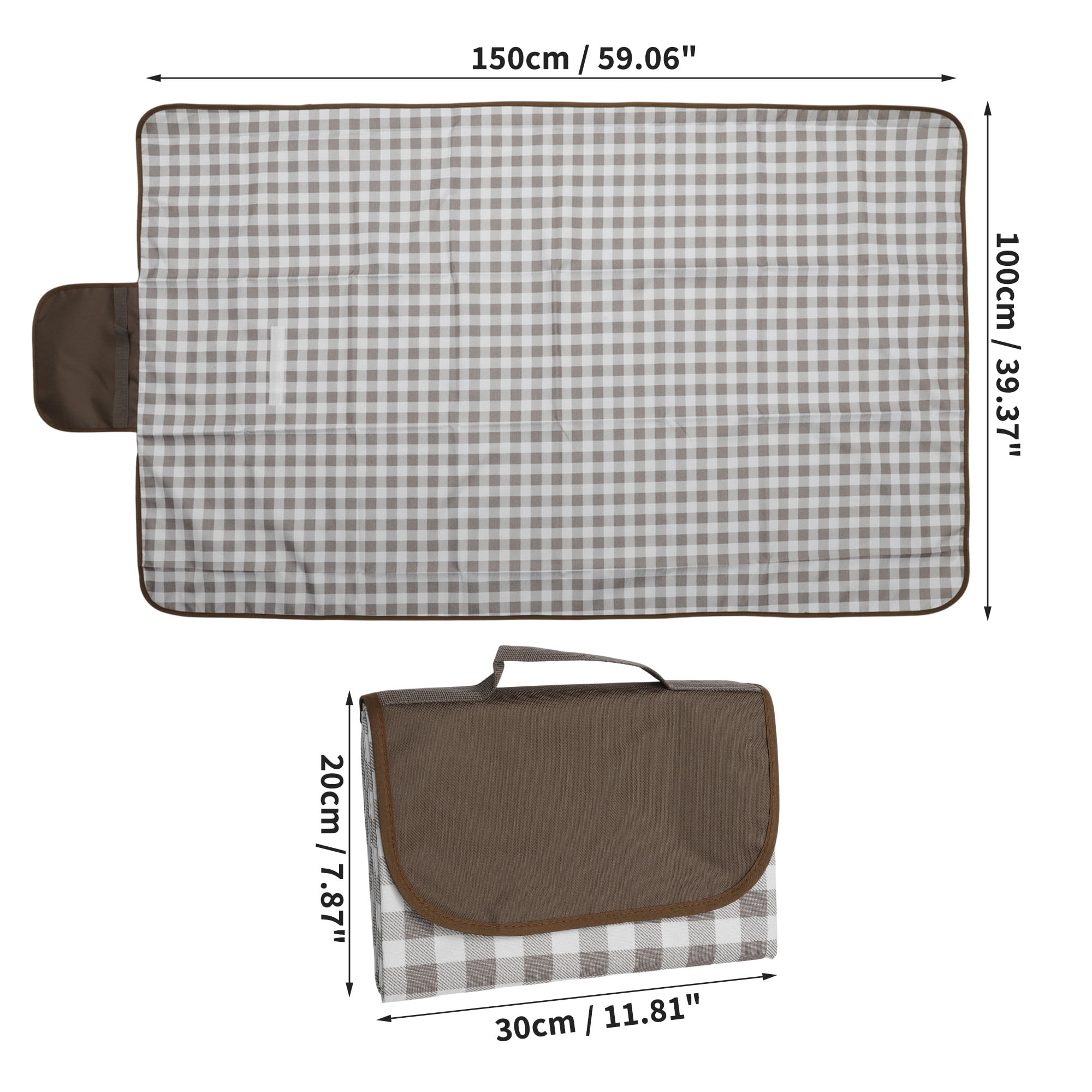 Unique Bargains Picnic Blanket Waterproof Beach Mat Lightweight with Handle Brown White