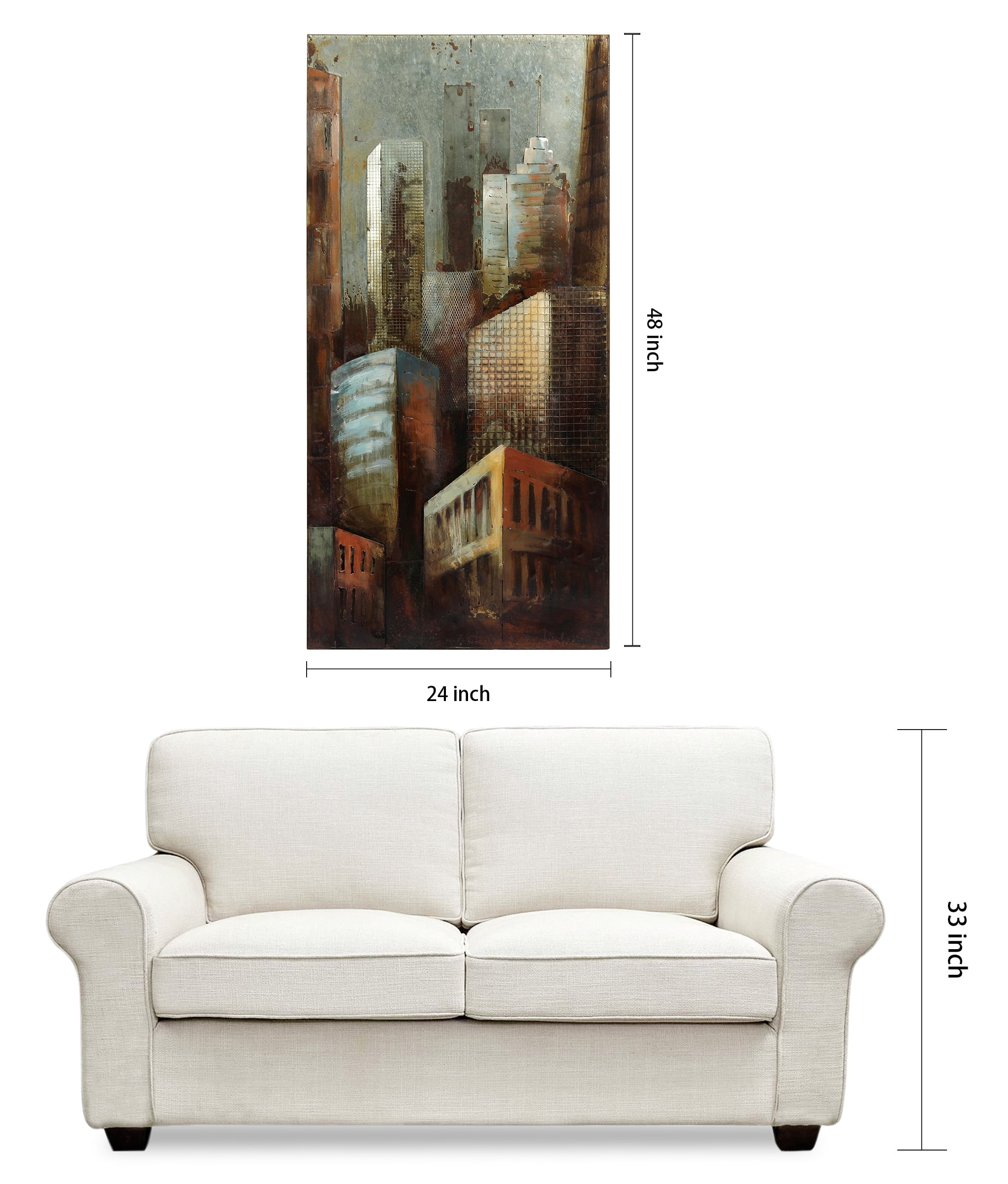 Empire Art Direct Grey Arquitecture 1 & 2 Hand Painted 3D Metal Wall Art, 48" x 24" each, Ready to Hang