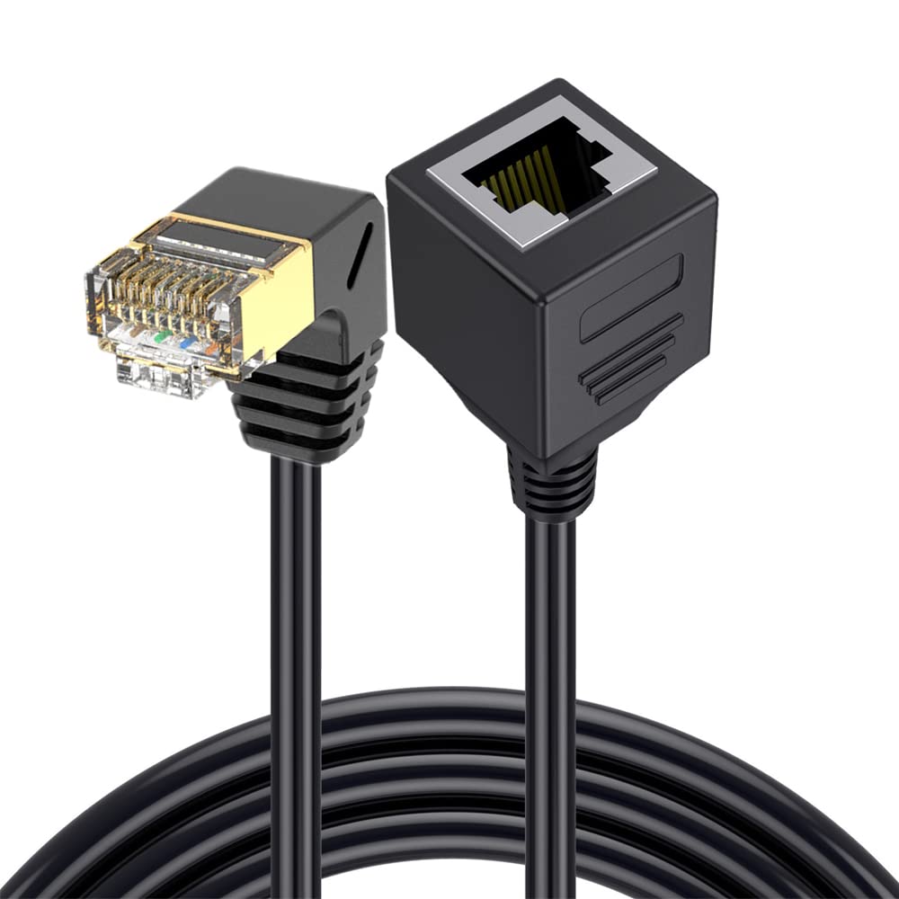 1.5ft RJ45 Cat8 Extension Cable, 90 Degree Downward Angle RJ45 Male to RJ45 Female