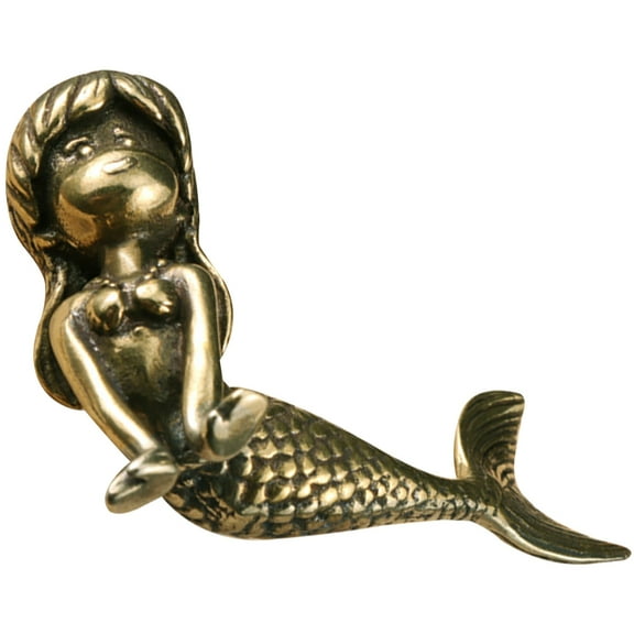 FRCOLOR Retro Mermaid Figurine for Decor Crafted in Brass with Golden Finish Perfect for Tabletop 4.5 Inches