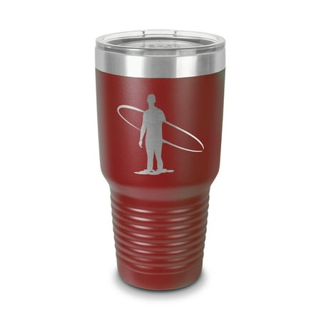 

Longboard Surfer Tumbler 30 oz - Laser Engraved w/ Clear Lid - Stainless Steel - Vacuum Insulated - Double Walled - Travel Mug - surf surfing outdoors ocean - Maroon