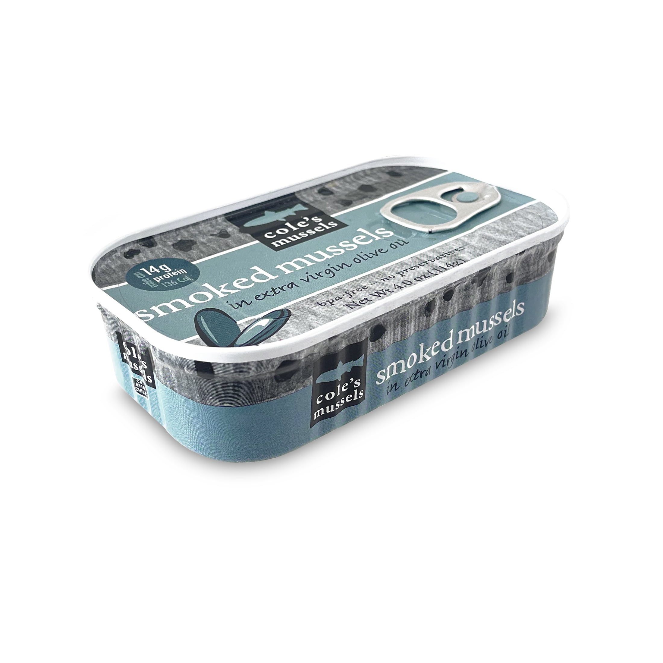 COLES SMOKED MUSSELS CANNED IN EXTRA VIRGIN OLIVE OIL - Canned Mussels, High in Protein, Applewood Smoked, Hand-Packed Seafood, Gluten-Free - 4 oz (5 pack)