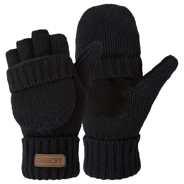 COOPLUS Mittens Winter Fingerless Gloves Warm Wool Knitted Gloves