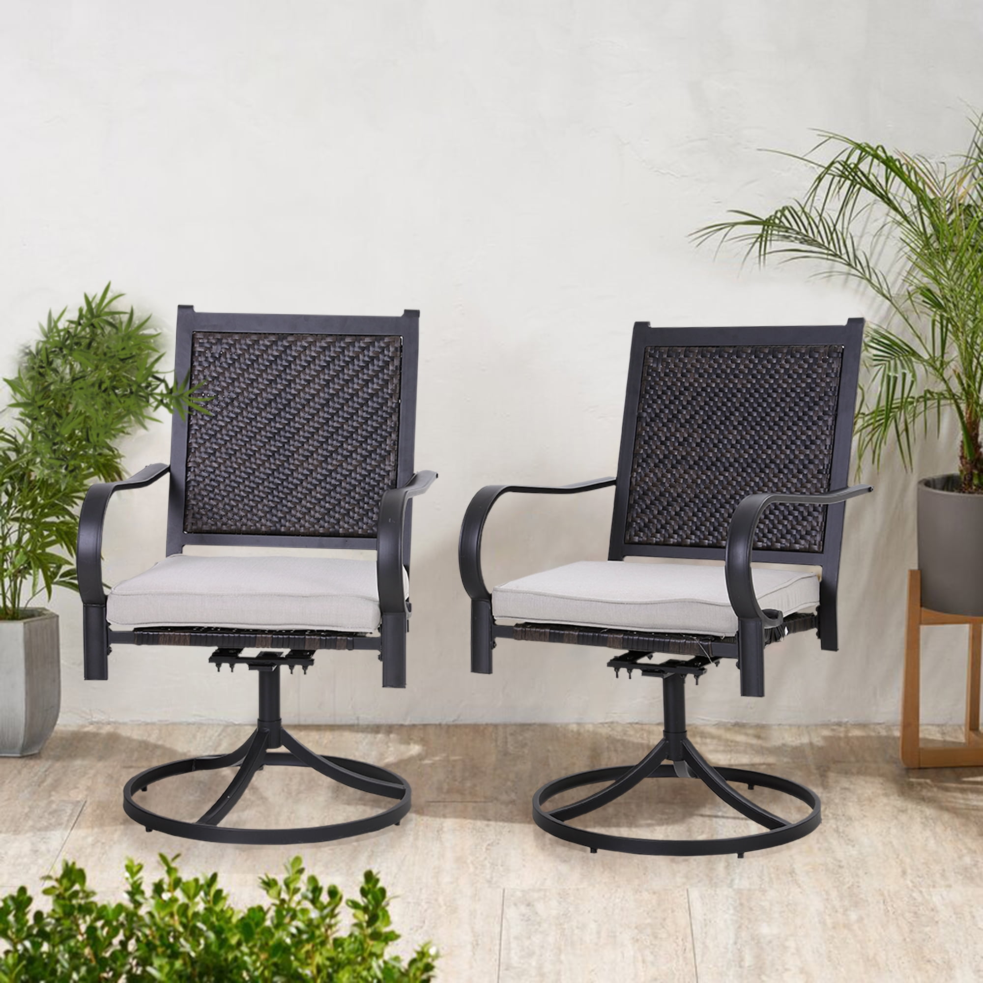 MF Studio Outdoor Wicker Dining Chairs with Cushions Set of 2 Patio