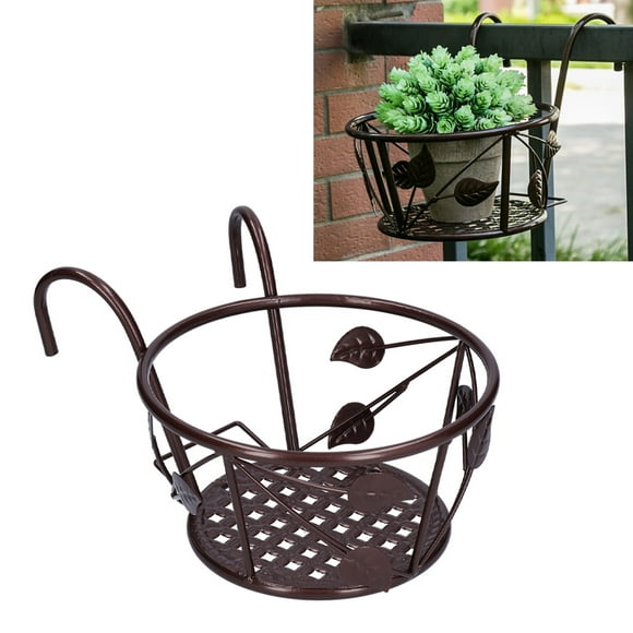 Hanging Railing Planters Flower Pot Holder, Iron Art Hanging Baskets Balcony Flower Pot Stand Rack Round Plant Baskets Shelf Container Box for Balcony Garden Indoor Outdoor