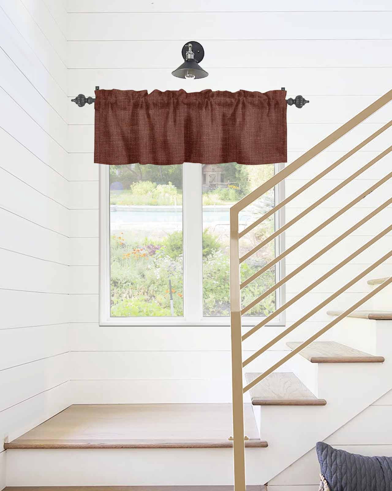 Kitchen Curtain Valances for Windows,Vintage Dark Brown Linen Rod Pocket Small Valance Farm Burlap Texture Short Window Treatment for Bedroom Bathroom Living Room,54"x18"