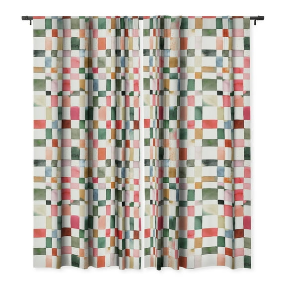 Society6 Ninola Design Watercolor Checker Yuletide Single Panel Room Darkening Window Curtain 50" x 120"