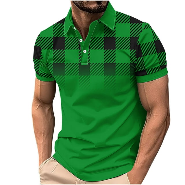 Camisa Casual Impresa de los Hombres, Top de Solapa de Manga Corta en Tela de Malla Ligera para Uso Al Aire Libre Y Diario, Blusa de Suéter Elegante