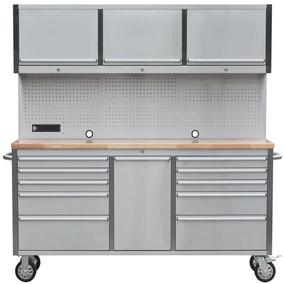 AnorTrek 72" Rolling Tool Chest with 11 Drawers and 3 Upper Cabinet for Garage