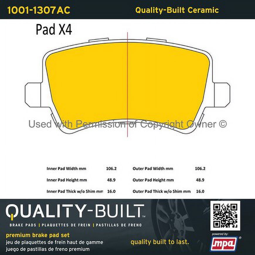 Mpa Electrical 1001-1307AC Quality Built Premium Ceramic Brake Pads W/