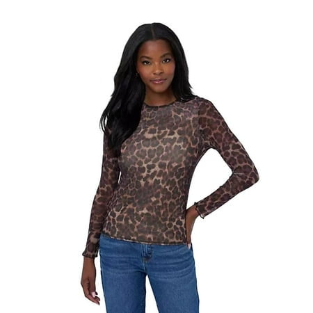 Edited by Remi Bader Women's Long Sleeve Mesh Top in Leopard Print Size XL