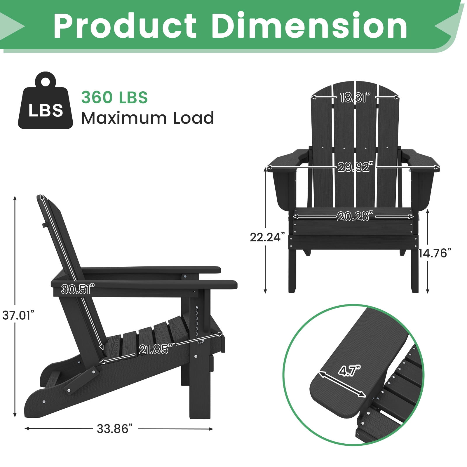 LOYALICE Outdoor Patio Chair, HDPE Plastic Adirondack Chair, Black