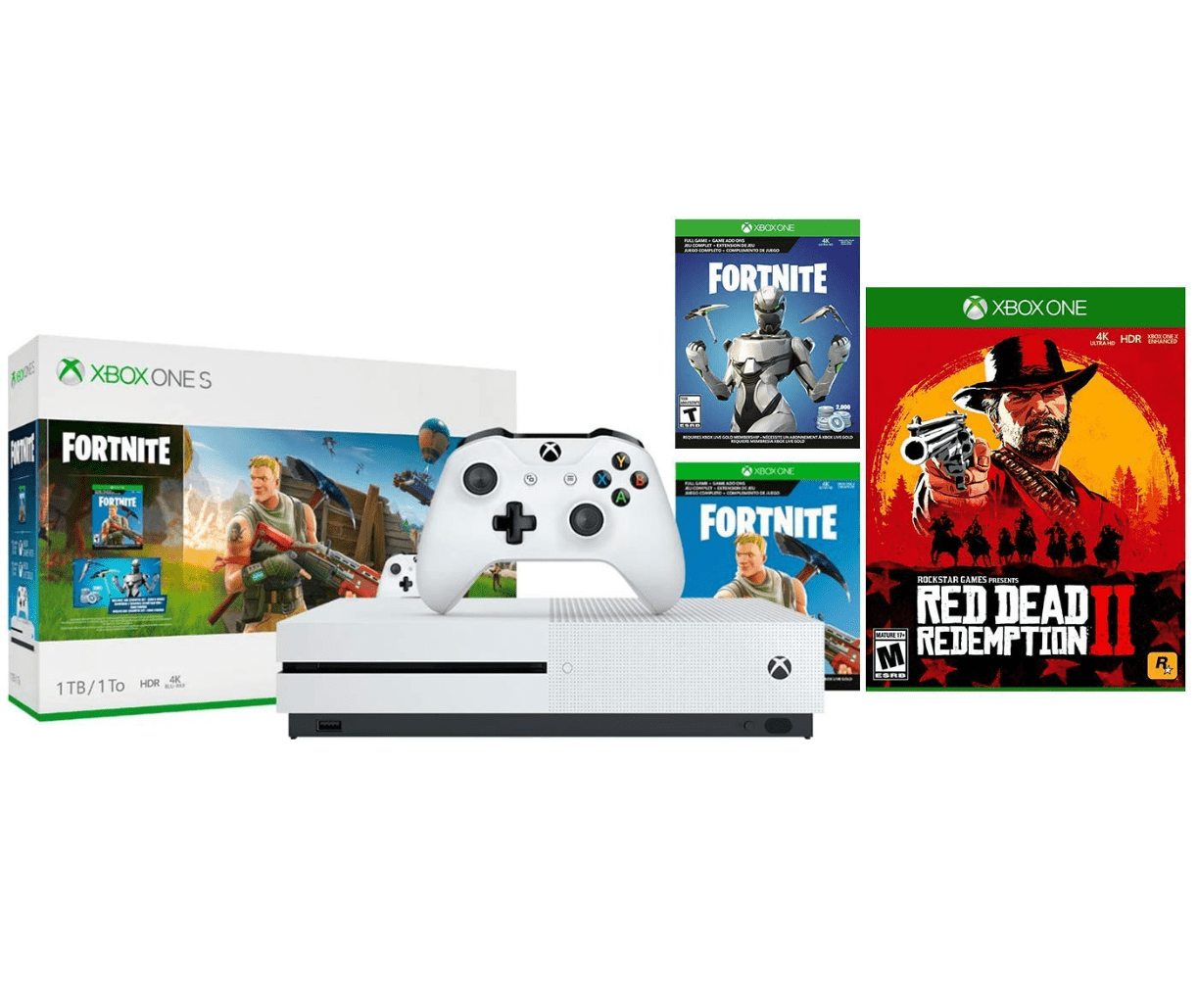 Microsoft Xbox One S 500GB with Wireless Controller and Red Dead Redemption 2 bundle 
