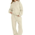 thumbnail image 5 of Nokdvo Woman 2 Piece Outfit Set Trendy Long Sleeve Casual Hoodie Sweatsuit Ribbed Tracksuit with Pockets,Khaki S, 5 of 5
