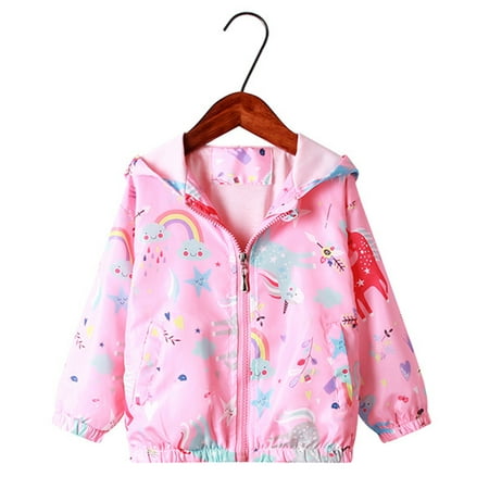 CM-Kid Little Girls Windbreaker Jacket Unicorn Zip Up Graphic Hoodies 6T