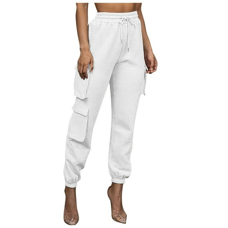 

Dadaria High Waisted Cargo Pants Women Long High Waisted Multiple with Pockets Overalls Loose Fitting Trousers Sports Pants White S Female
