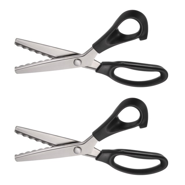 Uxcell 2pcs Sewing Scissors Stainless Steel Scalloped Cutting Shears Black