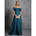 thumbnail image 4 of Teal Blue Off Shoulder Twist Ruched Satin Evening Gown Maxi Dress, 4 of 29