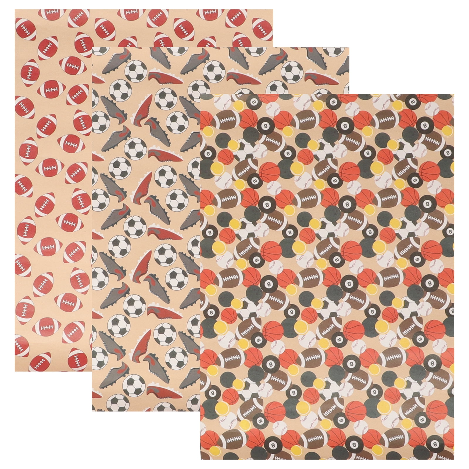 1 Set of Sports Gift Wrapping Paper Football Baseball Soccer Basketball