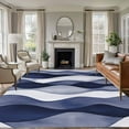 thumbnail image 2 of 5x8Ft Area Rugs Navy Blue Non-Skid Rubber Backing Large Rectangle Rugs - Living Room Bedroom Home Office, Modern Moire Abstract Ripple Geometric Indoor Floor Mat Carpets Washable Rug, 2 of 9